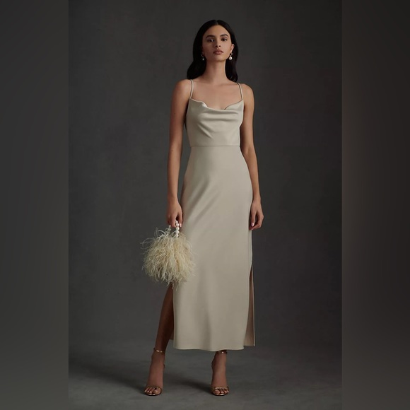 BHLDN Cali Satin Cowl-Neck Midi Slip Dress - Picture 1 of 5